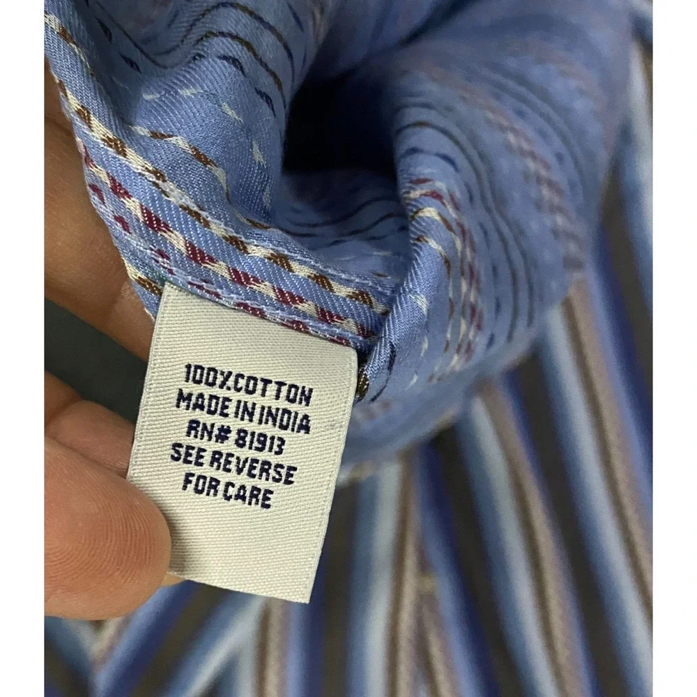 Robert Graham Shirt Mens Large Striped Contrast Flip Cuff MCM Retro Blue
